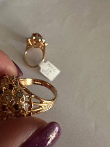 Vintage New Stock Rings Huge Jewelry Ruby and Clear Crystal Cocktail 2 Rings in 18kt Gold Electroplate Made in the USA
