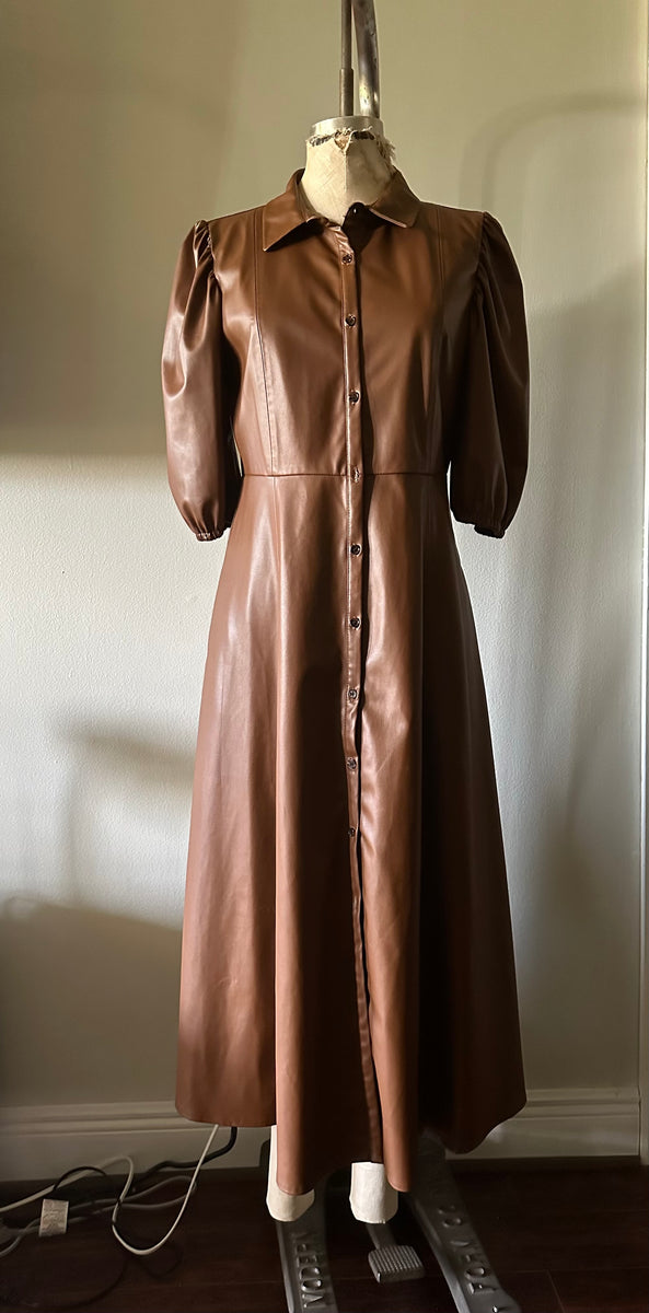 fitted lace wedding dress Zara Brown Faux Leather Midi Secretary Dress Large Sheath Dress – Cougar  Vintage Shop