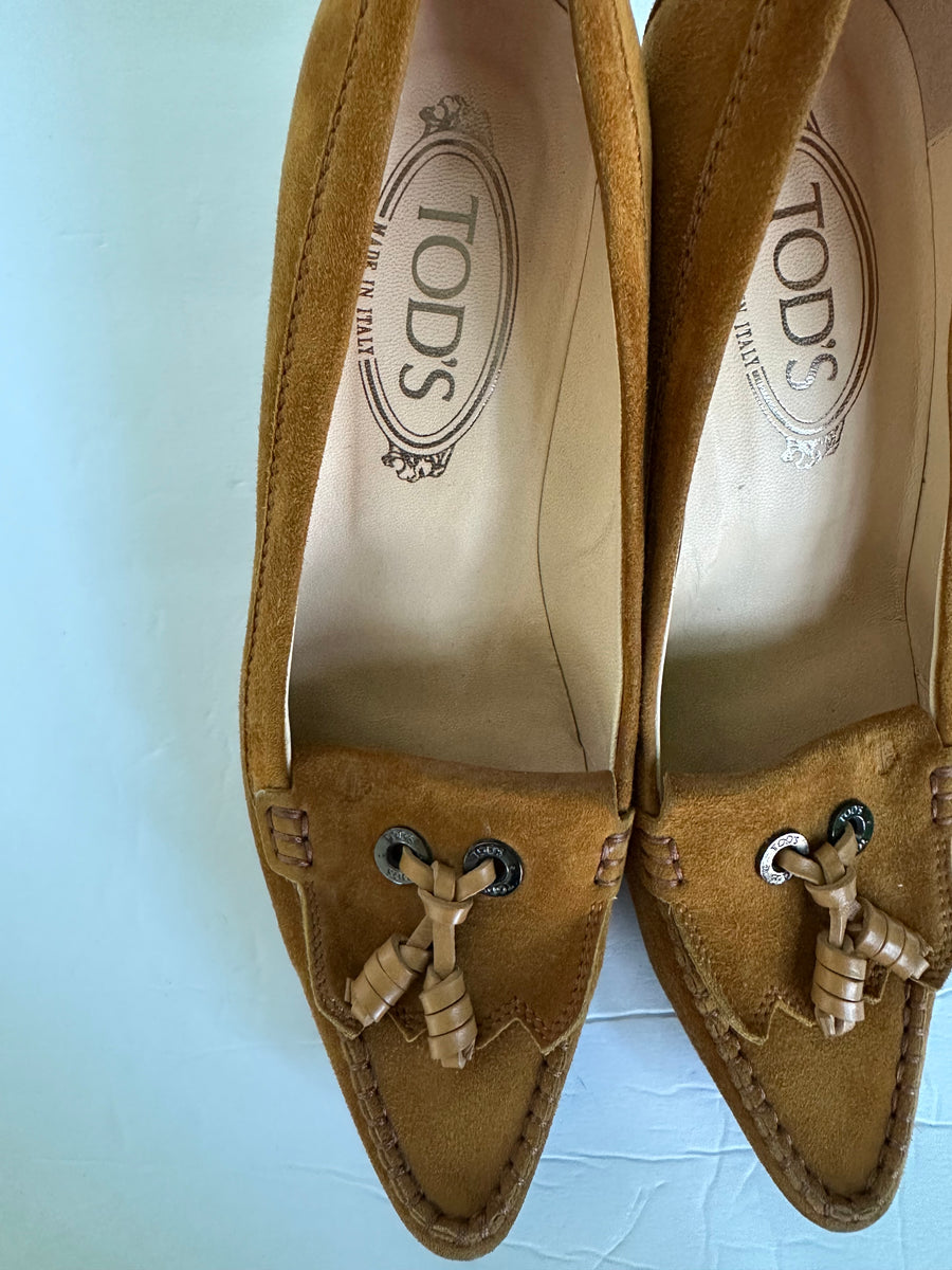 NEW TODS WOMEN'S DESIGNER MOCCASIN SHOES BROWN SUEDE LEATHER PUMPS Shoes  Women's size 37 Italy