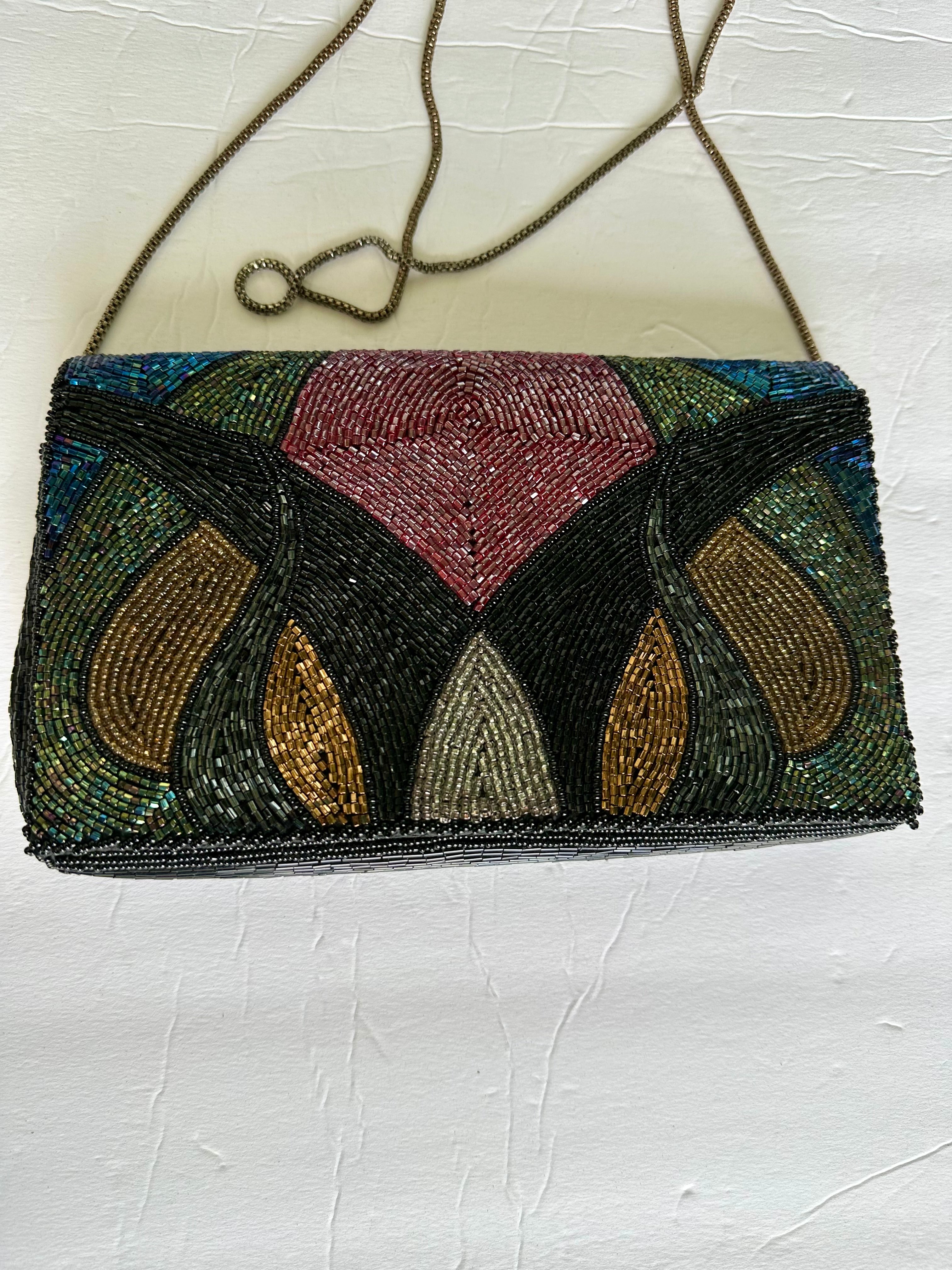 Vintage WALBORG beaded patchwork Avant Garde purse Clutch Mini Fashion