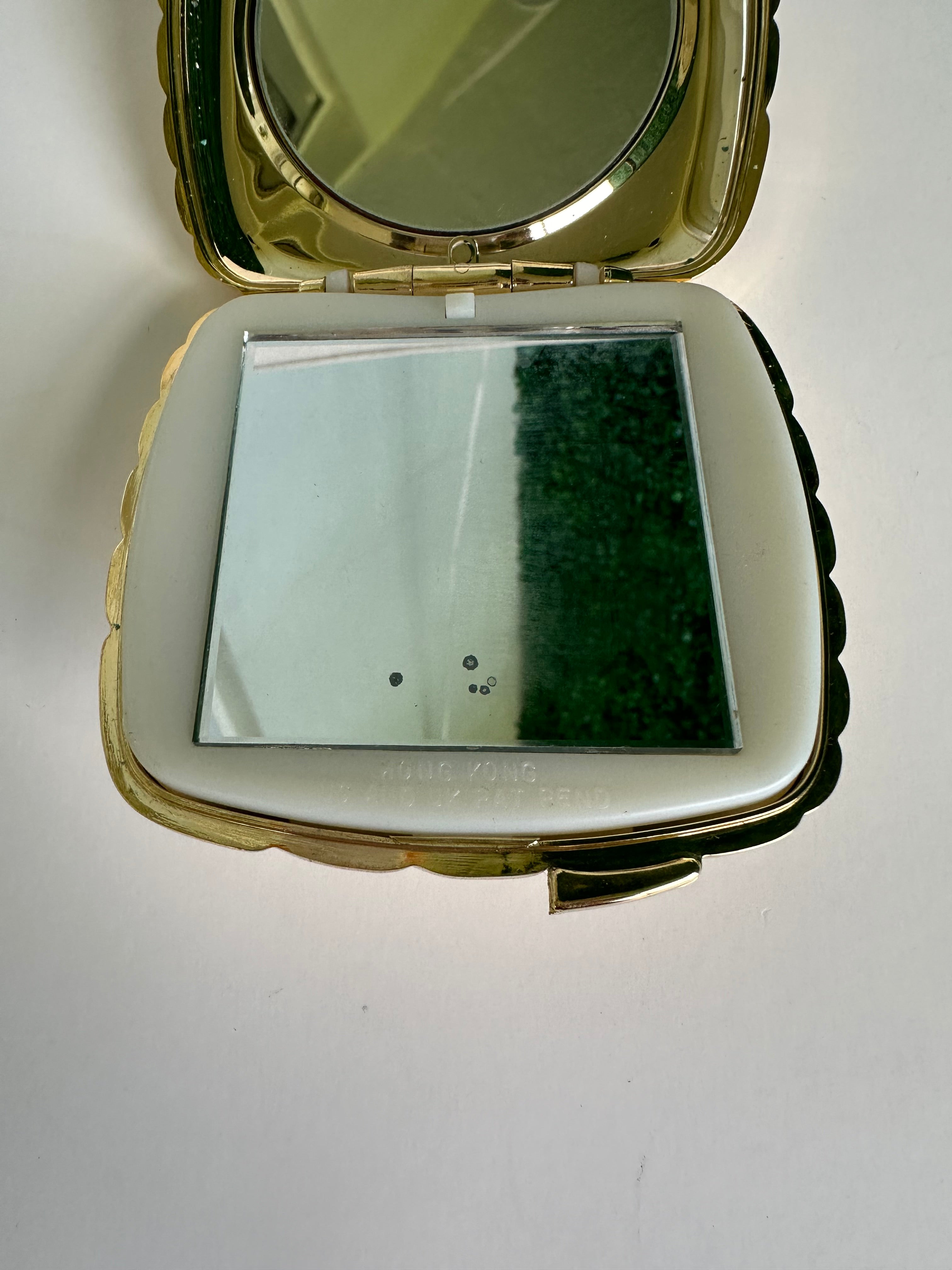 Vintage Gold tone Make up mirror compact case