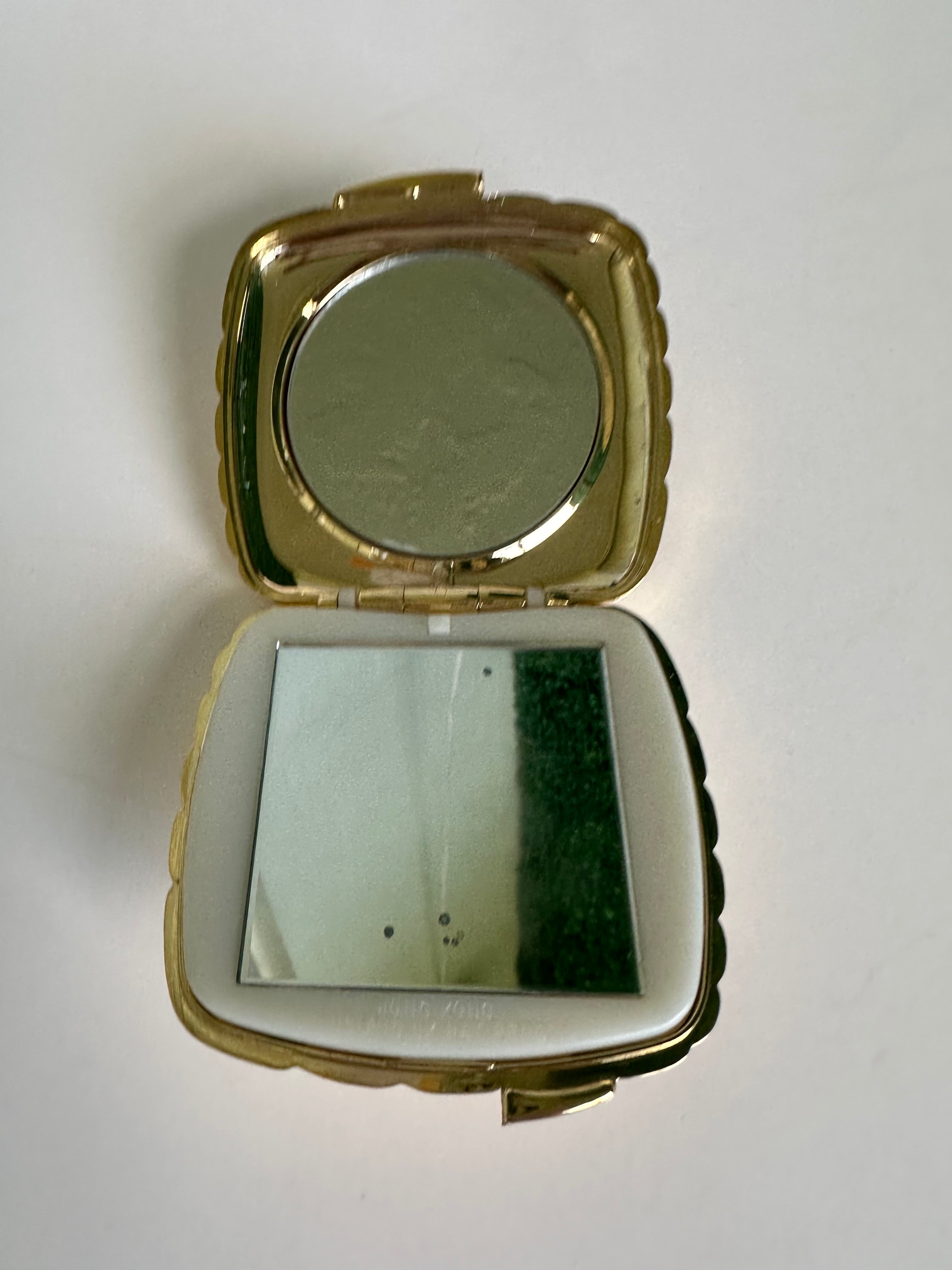 Vintage Gold tone Make up mirror compact case