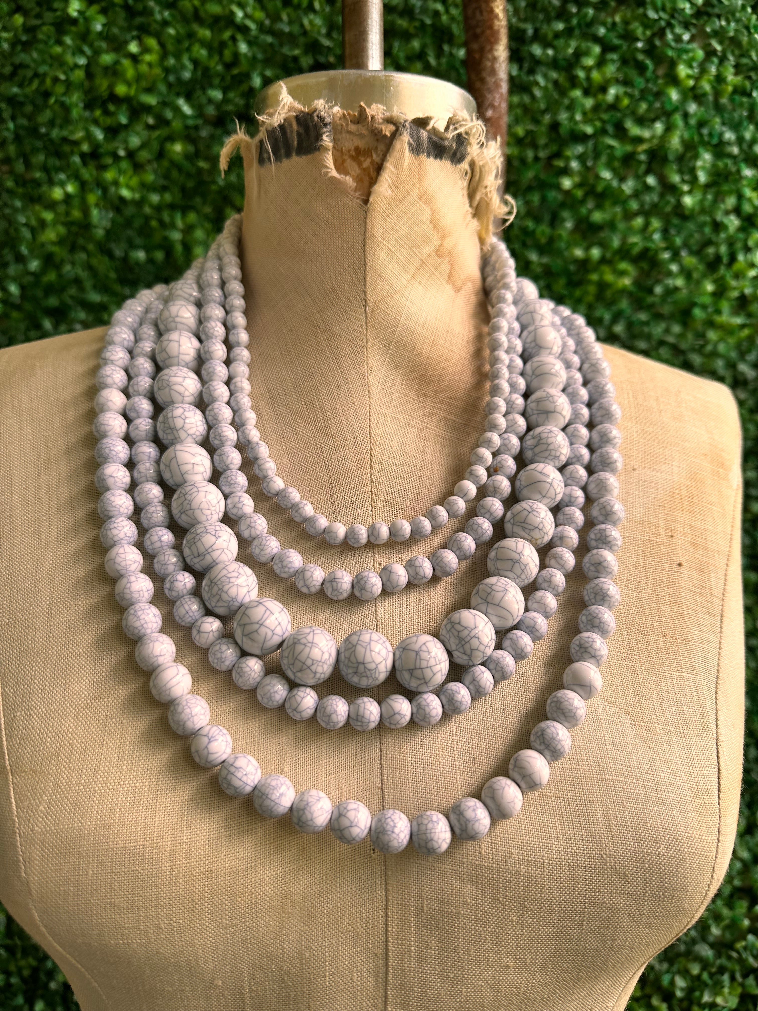 BaubleBar Gray Cracked Faux Pearl Statement Layered Necklace Multi Strand