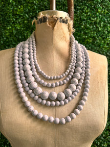 BaubleBar Gray Cracked Faux Pearl Statement Layered Necklace Multi Strand