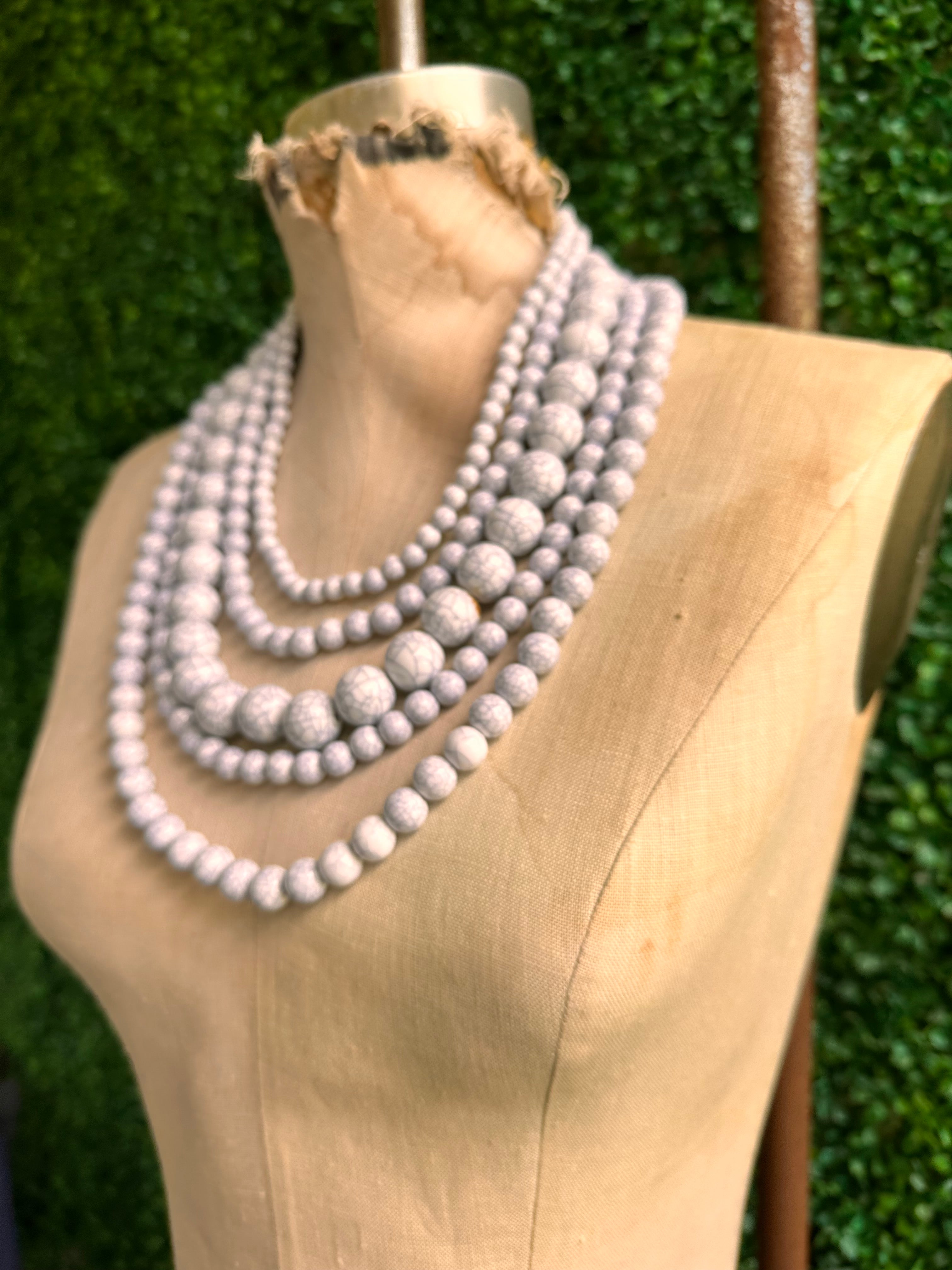 BaubleBar Gray Cracked Faux Pearl Statement Layered Necklace Multi Strand