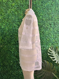 Vintage 70s White Sherry Miami Fla Swimsuit Cover up Dress Sheer Lace Collar Resin Buttons