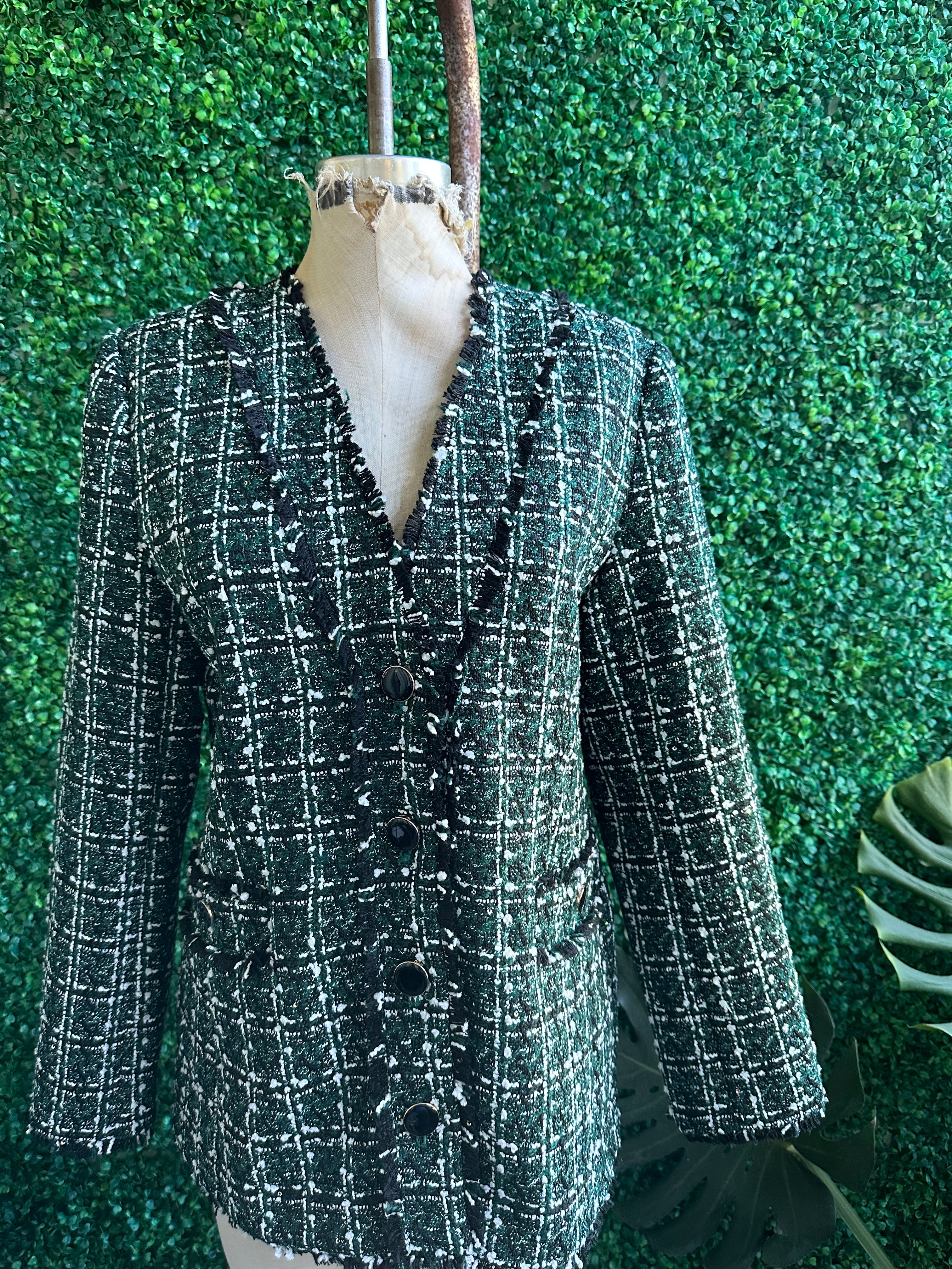 NWT Ann Taylor Petite Shimmer Green Tweed V-Neck Cardigan Jacket Size 4