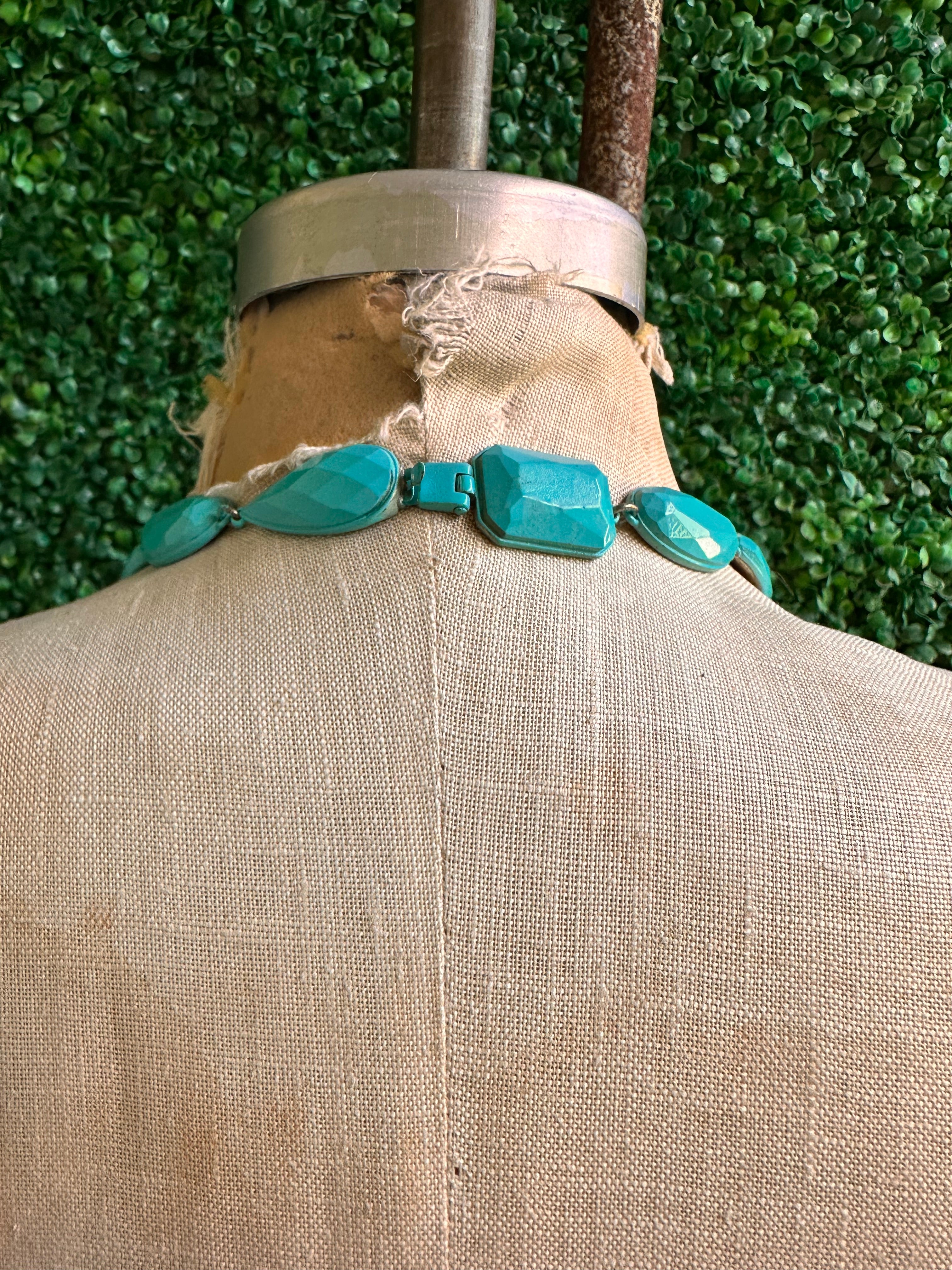 Teal layered Statement Necklace Turquoise Jewelry Beaded Crystals Faceted