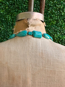 Teal layered Statement Necklace Turquoise Jewelry Beaded Crystals Faceted