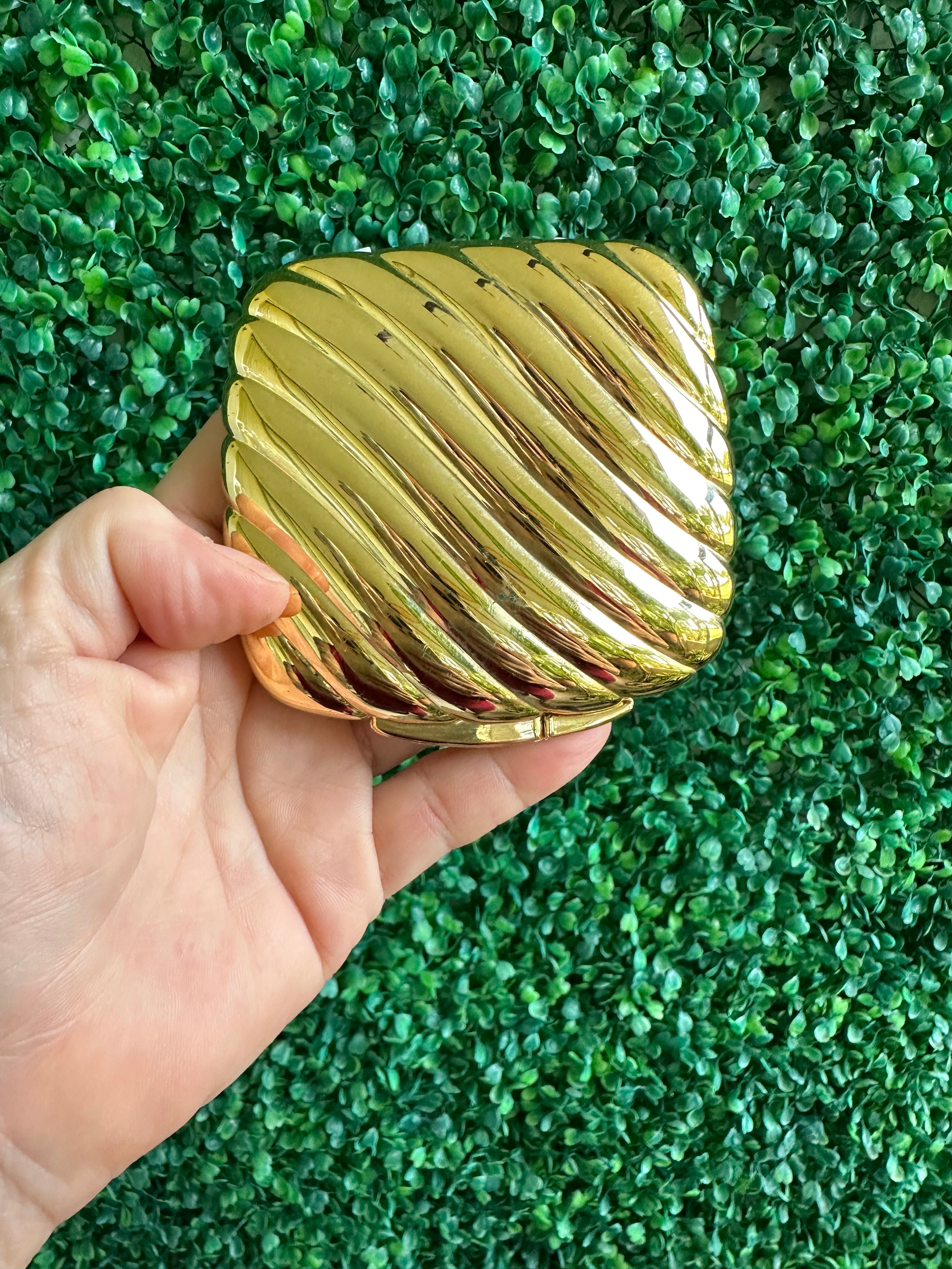 Vintage Gold tone Make up mirror compact case