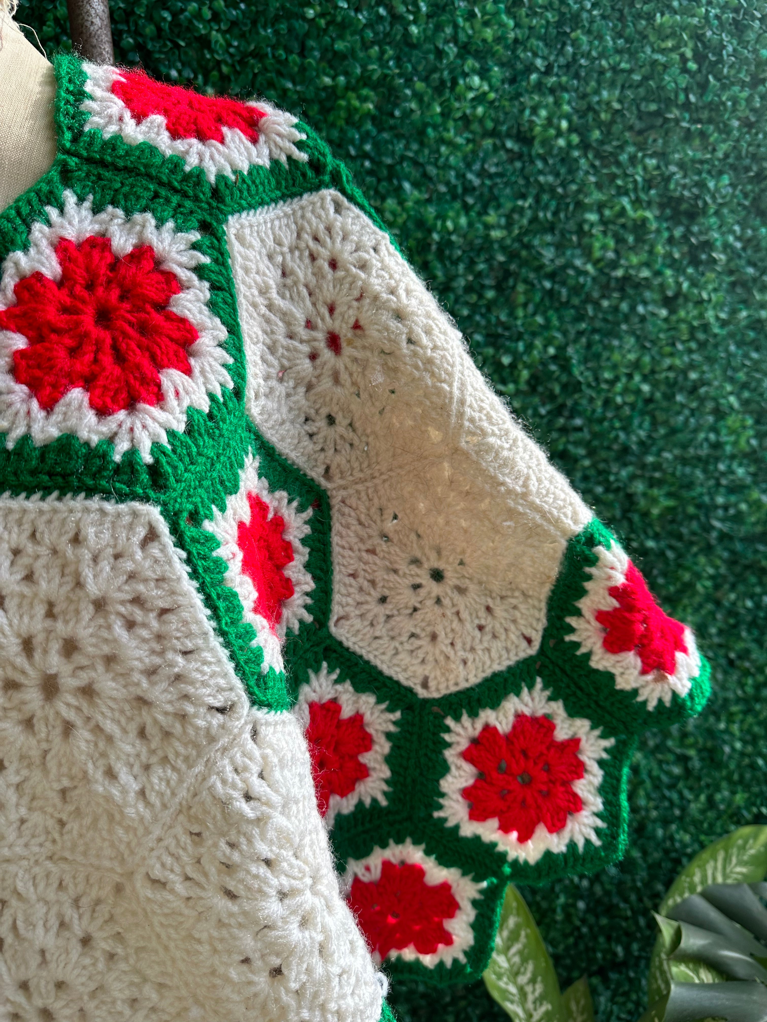 Striking Vintage Crocheted Christmas Tree Skirts, shawl cape