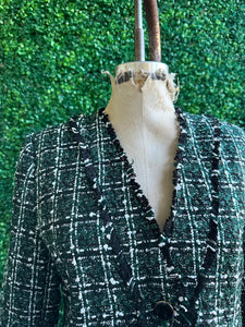 NWT Ann Taylor Petite Shimmer Green Tweed V-Neck Cardigan Jacket Size 4