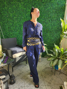 Vintage Ungaro Solo Donna Paris Navy geometric Blazer Pantsuit set