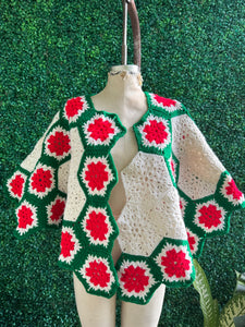 Striking Vintage Crocheted Christmas Tree Skirts, shawl cape