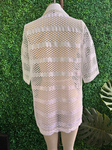 Vintage 70s White Sherry Miami Fla Swimsuit Cover up Dress Sheer Lace Collar Resin Buttons