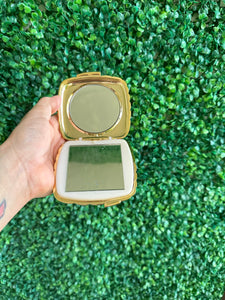 Vintage Gold tone Make up mirror compact case