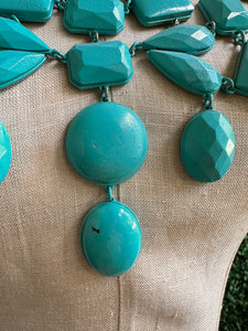 Teal layered Statement Necklace Turquoise Jewelry Beaded Crystals Faceted