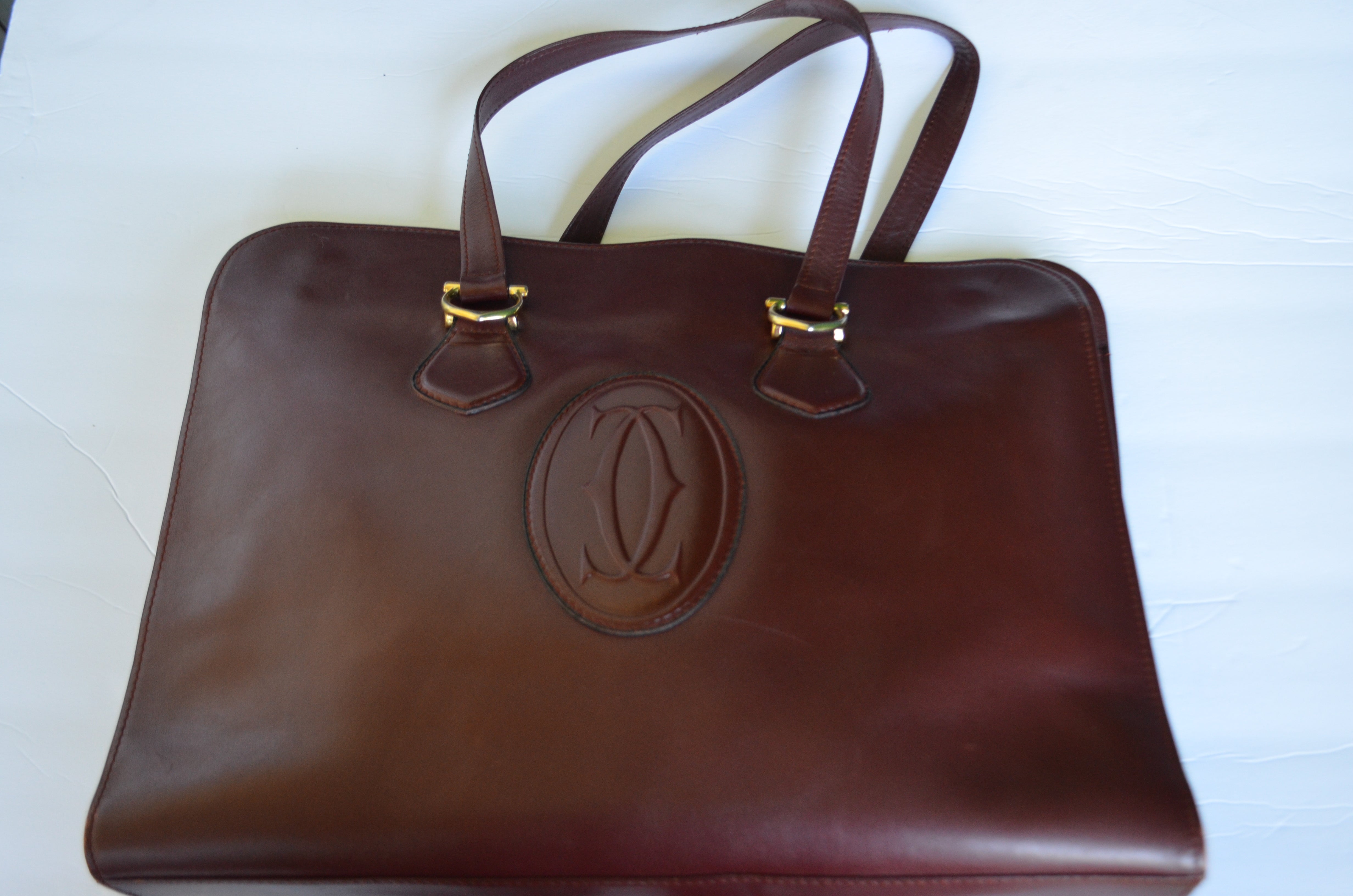 Le Must de Cartier Vintage Large Original Bag Burgundy Genuine Leather Office Doctors Unisex Handbag Top Handle