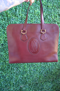 Le Must de Cartier Vintage Large Original Bag Burgundy Genuine Leather Office Doctors Unisex Handbag Top Handle