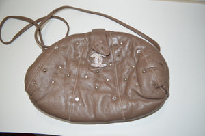 1980s Inspired CC Brooch and crystals leather Pouch shoulder bag