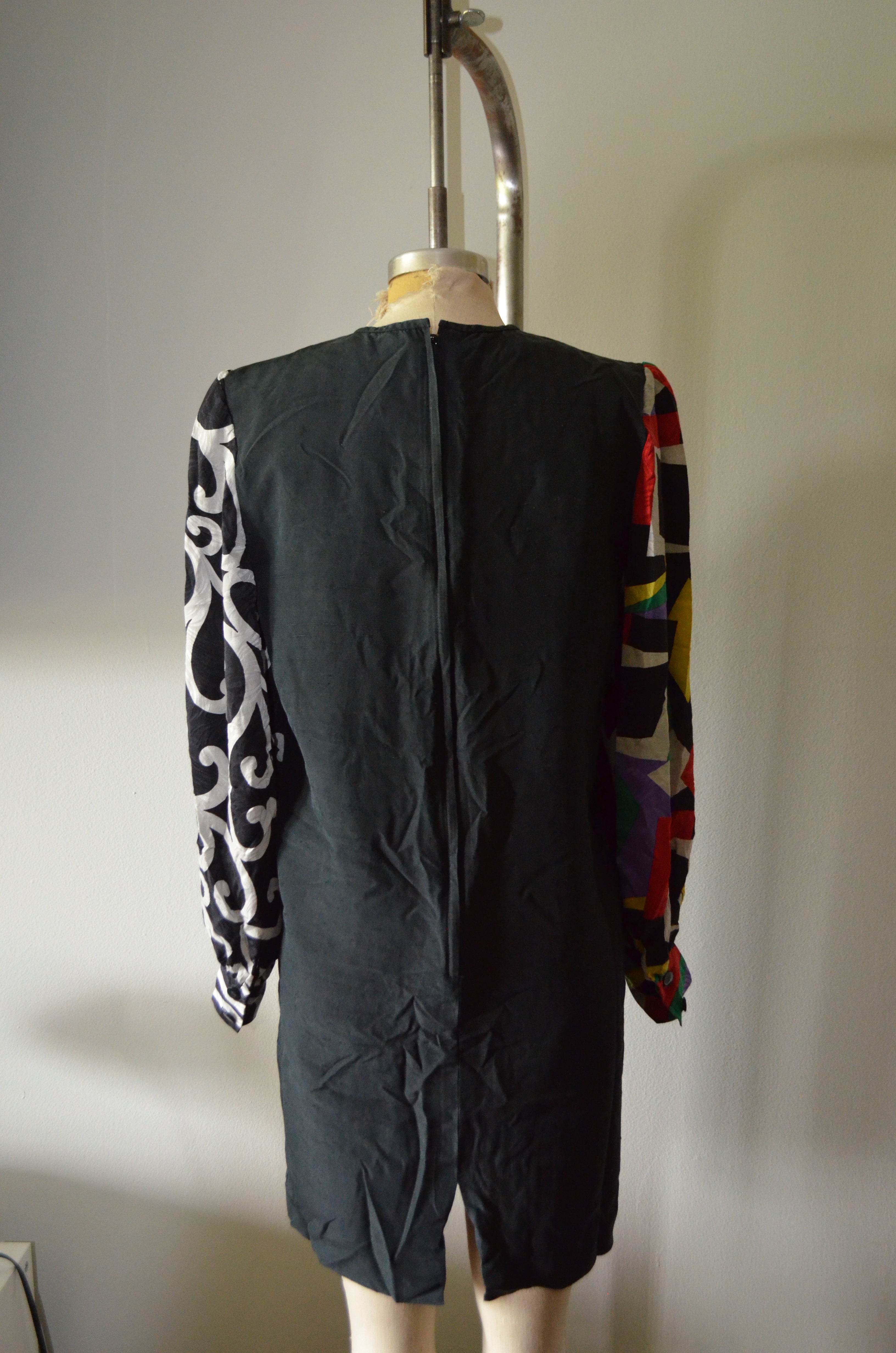 80s Abstract Long Sleeve Silk Dress by Anne Crimmins for Umi Collections