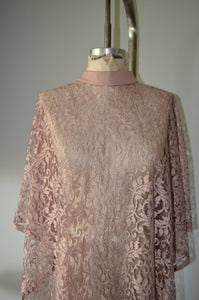 Vintage beige floral lace cover up shawl long batwing sleeve cape