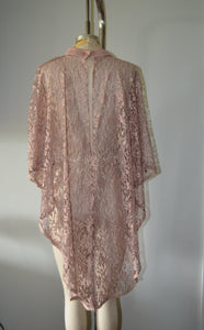 Vintage beige floral lace cover up shawl long batwing sleeve cape