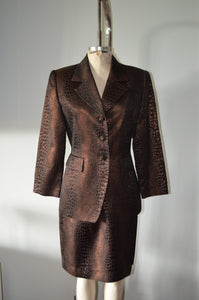80s Albert Nippon evening skirt suit Brown Croco Metallic