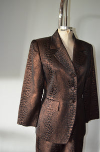 80s Albert Nippon evening skirt suit Brown Croco Metallic