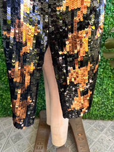 Vintage Argenti Black and Copper Sequins Long Silk Dress Plus