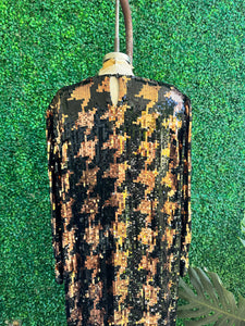 Vintage Argenti Black and Copper Sequins Long Silk Dress Plus