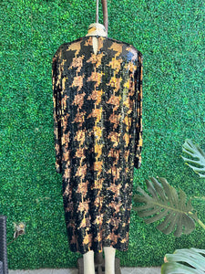 Vintage Argenti Black and Copper Sequins Long Silk Dress Plus