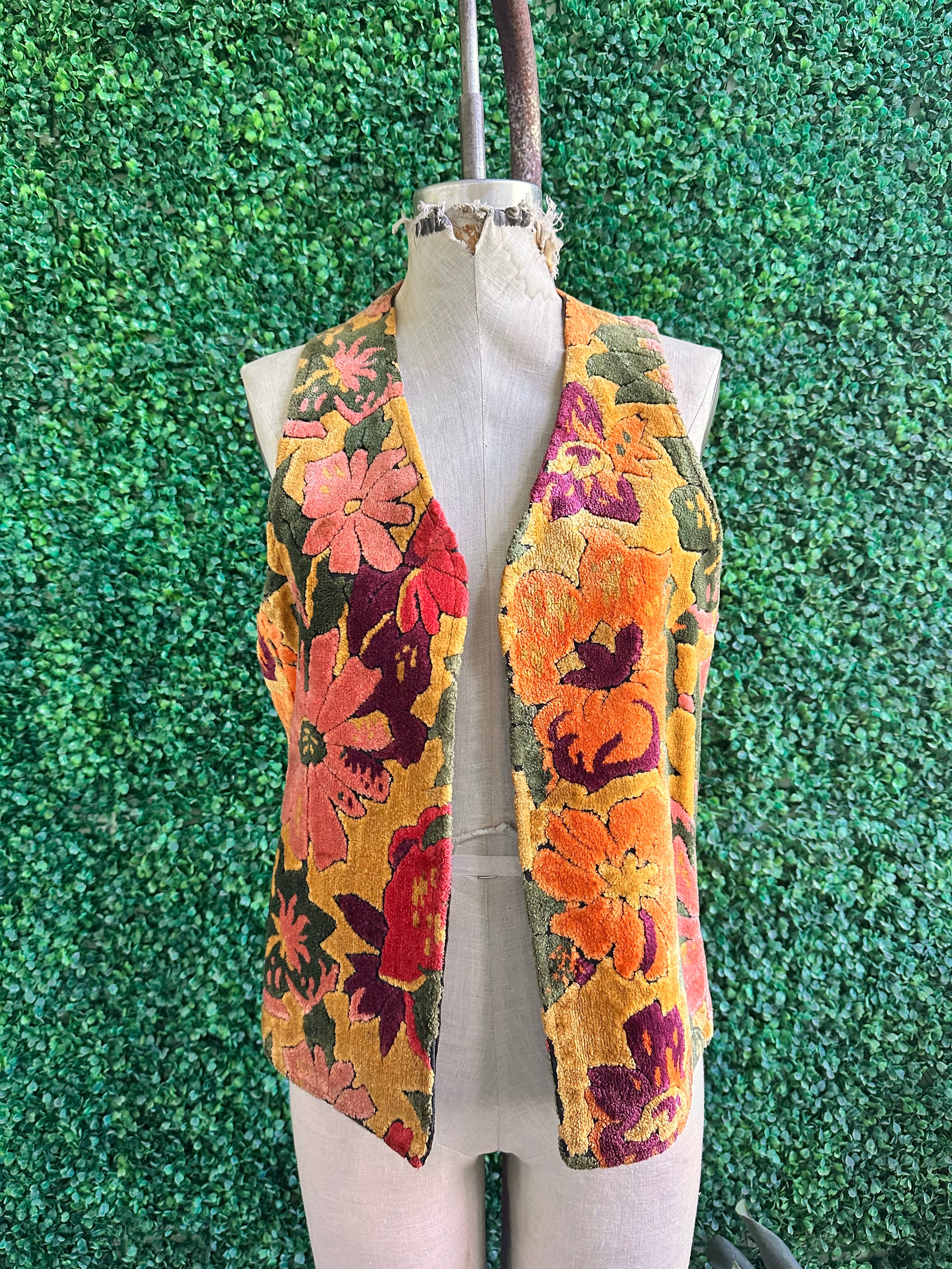 1970s Flower Power Carpet Tapestry vest by Parkley Casuals