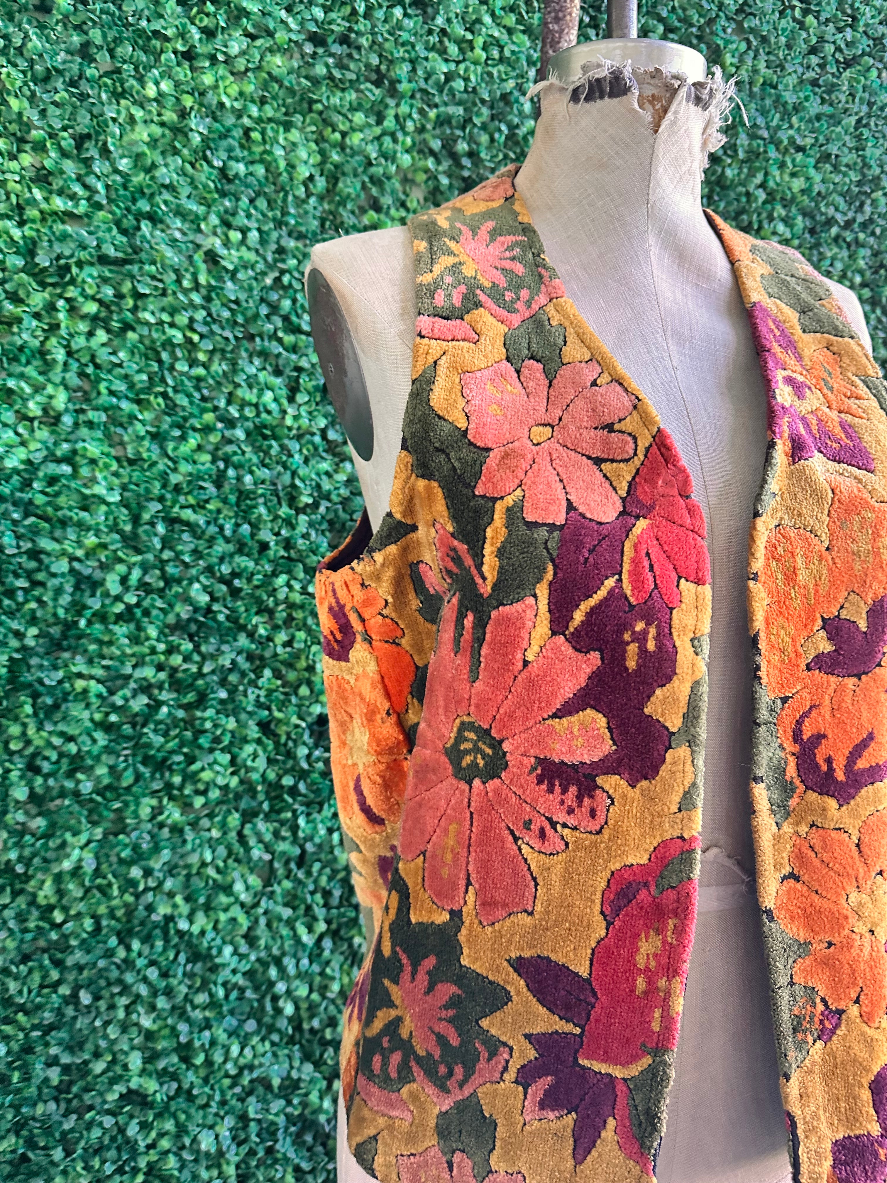1970s Flower Power Carpet Tapestry vest by Parkley Casuals