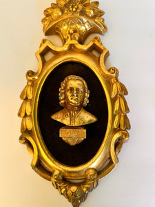 Rare Roberta Wood Italian gold Mozart and Bach wood sculpture hand carved baroque frame set of 2
