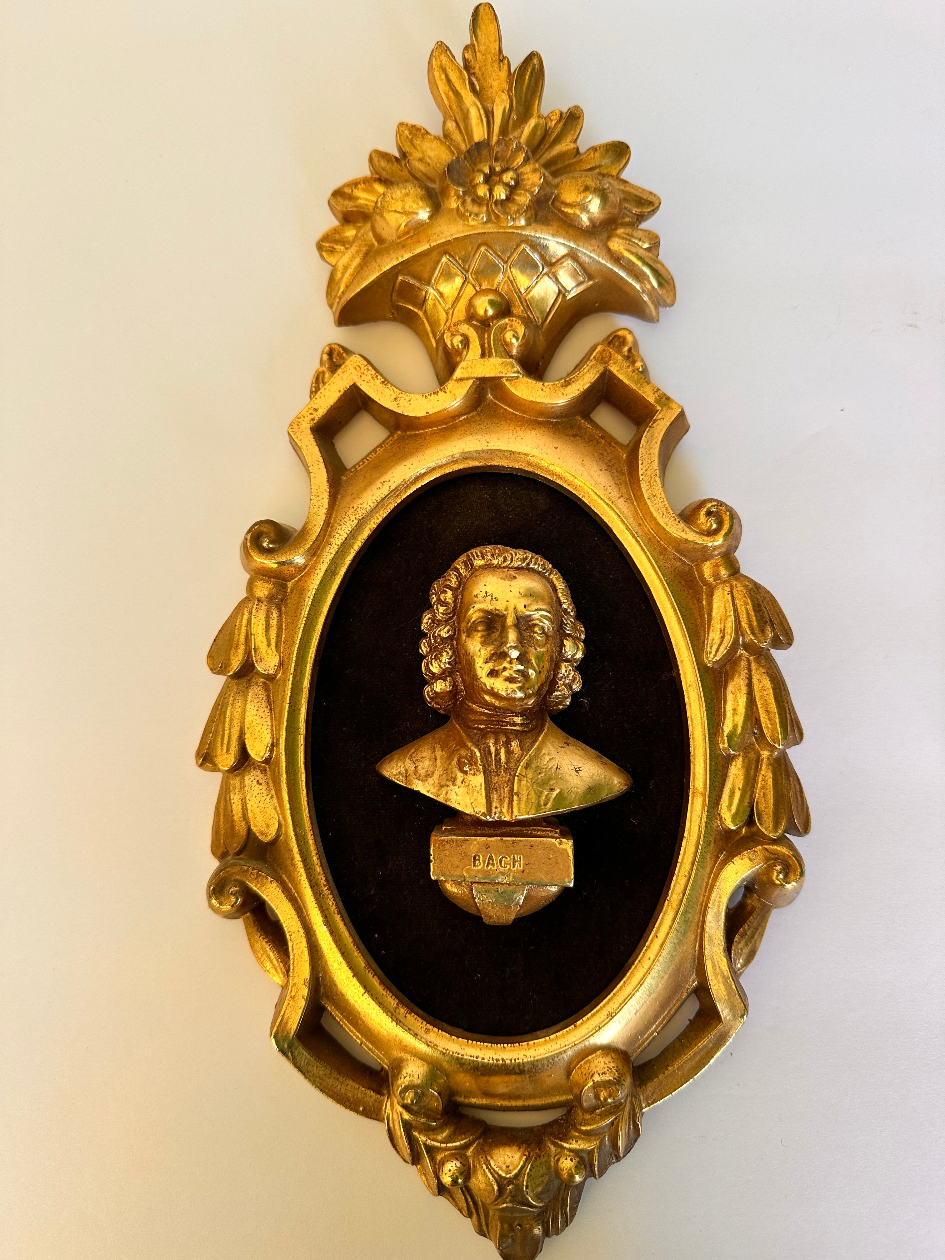 Rare Roberta Wood Italian gold Mozart and Bach wood sculpture hand carved baroque frame set of 2