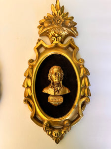 Rare Roberta Wood Italian gold Mozart and Bach wood sculpture hand carved baroque frame set of 2