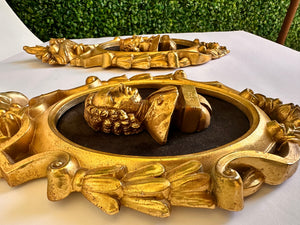 Rare Roberta Wood Italian gold Mozart and Bach wood sculpture hand carved baroque frame set of 2
