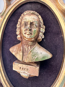 Rare Roberta Wood Italian gold Mozart and Bach wood sculpture hand carved baroque frame set of 2