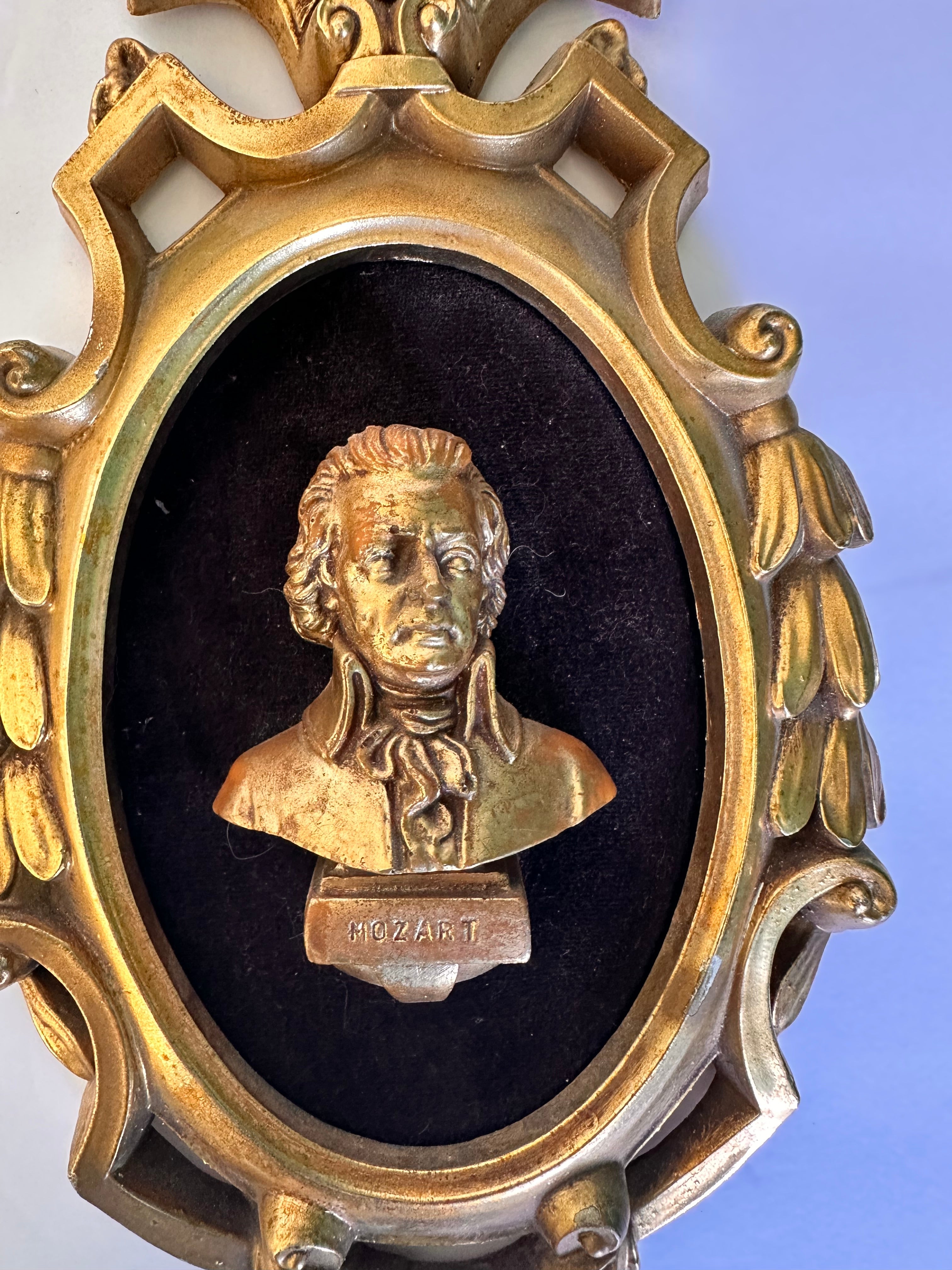 Rare Roberta Wood Italian gold Mozart and Bach wood sculpture hand carved baroque frame set of 2