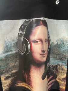 New Mona Lisa Headphones and Video Game print T-shirt Black European standard 100% cotton