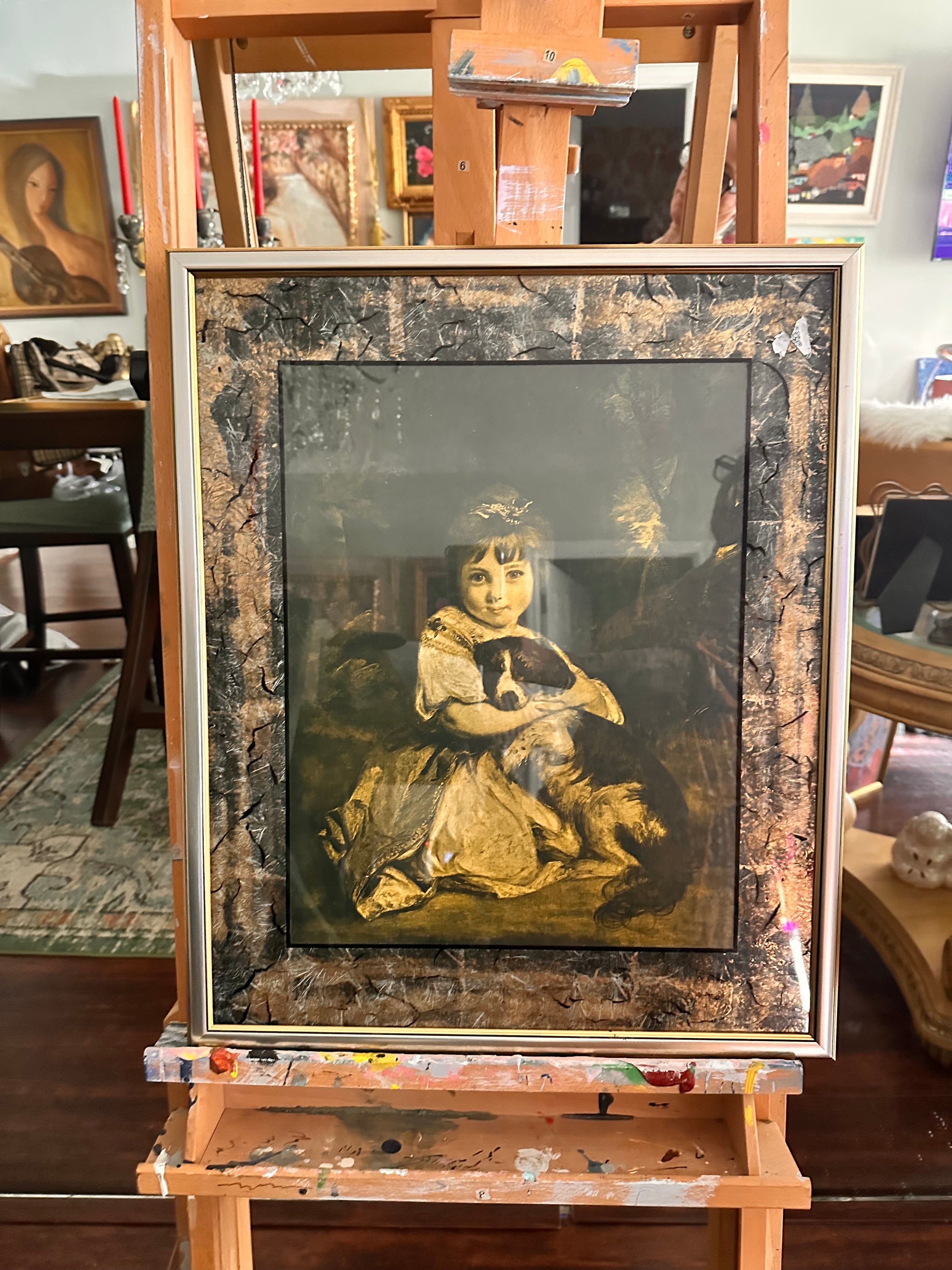 Romanticism Joshua Reynolds Print Miss Bowles and her Dog Gold wall mirror frame