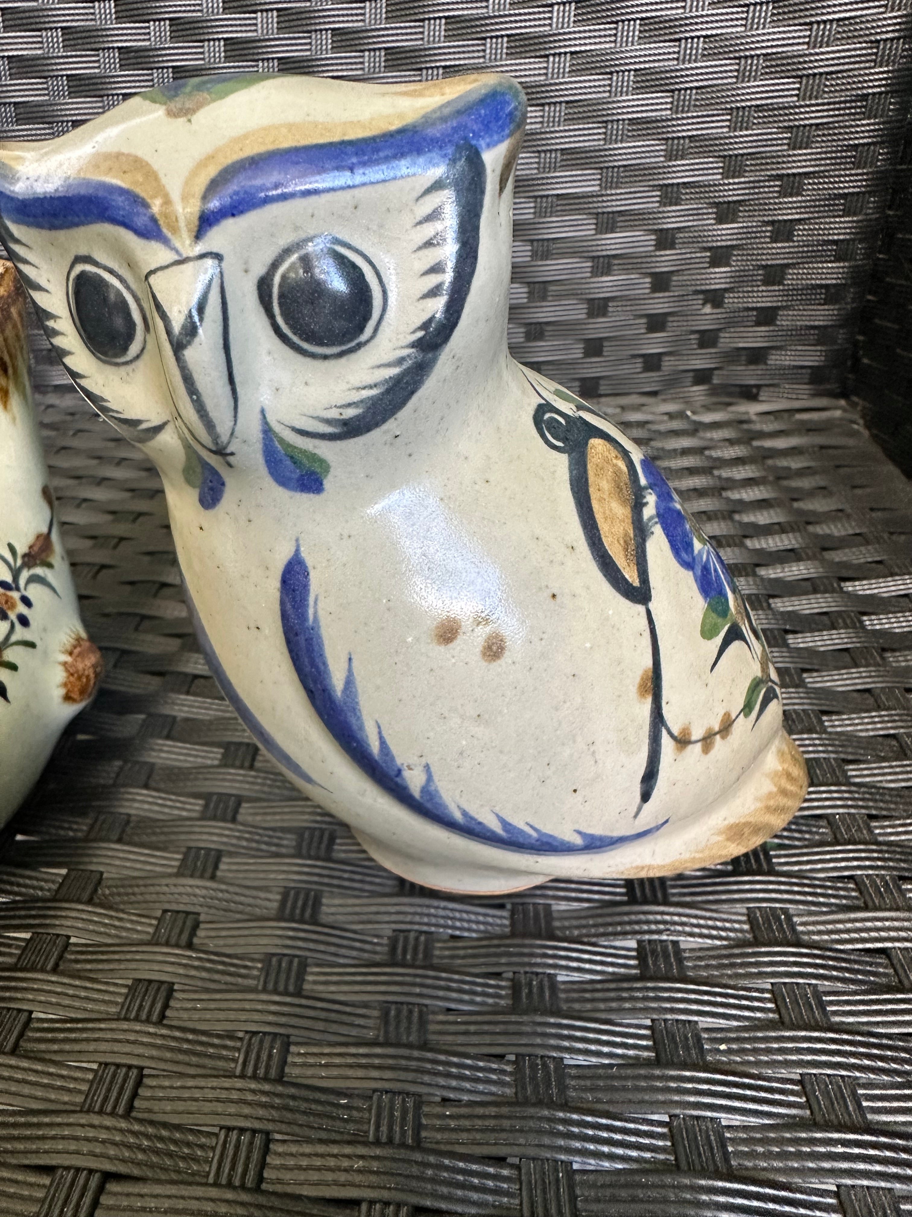 Vintage Tonala Mexico Ceramic Fish and Owl Poterry Decorative Ceramic Set