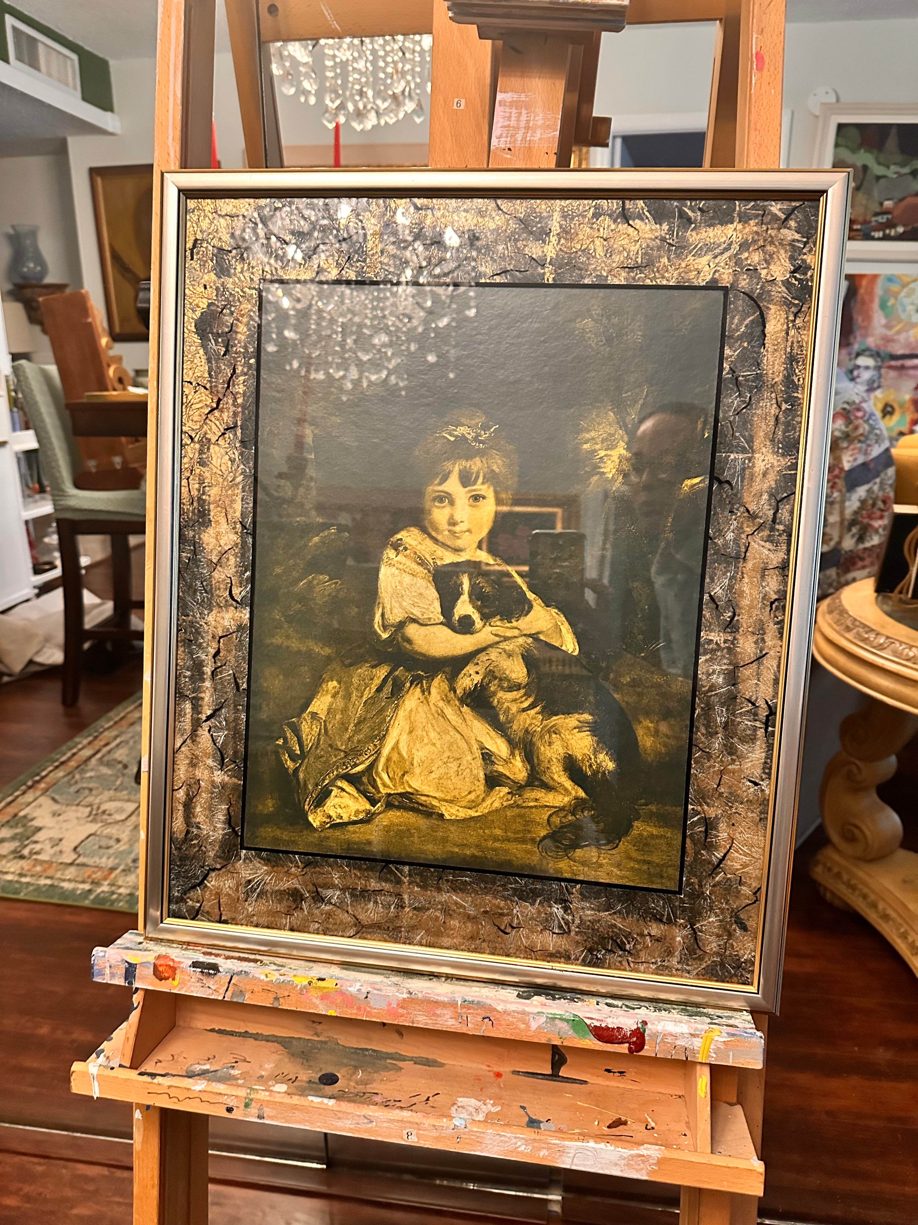 Romanticism Joshua Reynolds Print Miss Bowles and her Dog Gold wall mirror frame