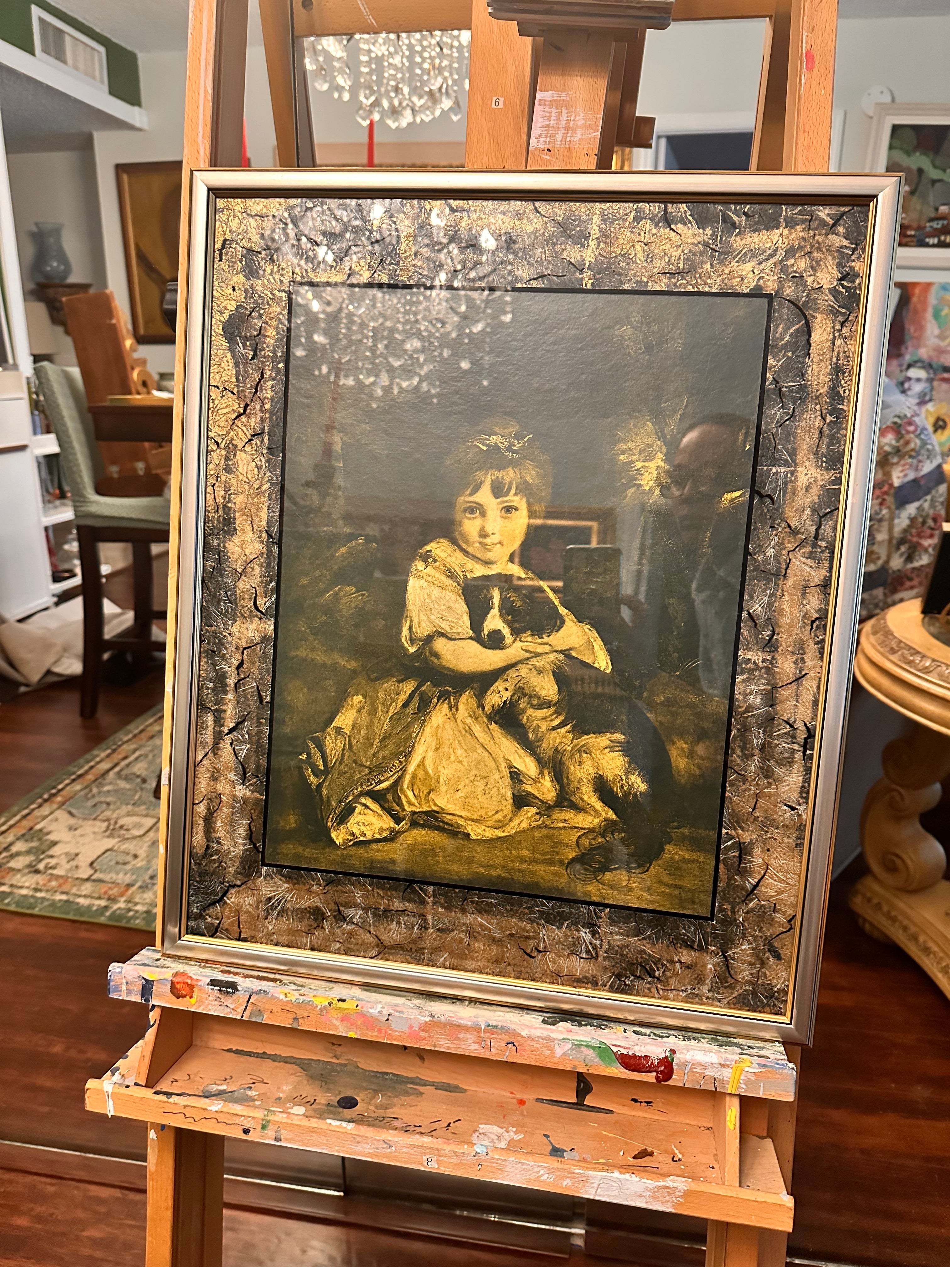 Romanticism Joshua Reynolds Print Miss Bowles and her Dog Gold wall mirror frame