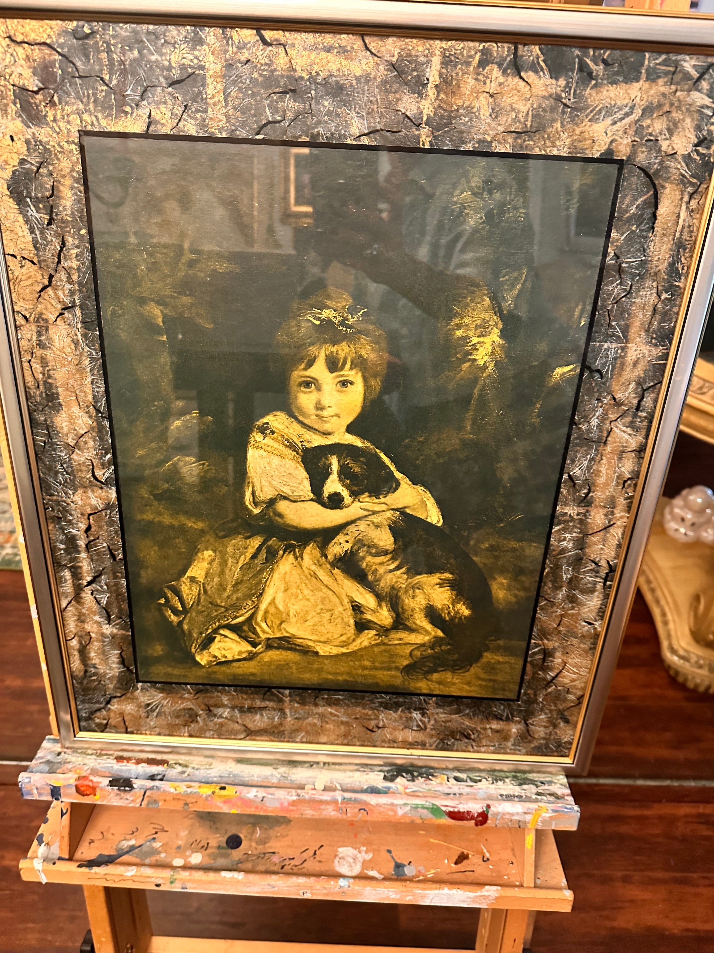 Romanticism Joshua Reynolds Print Miss Bowles and her Dog Gold wall mirror frame