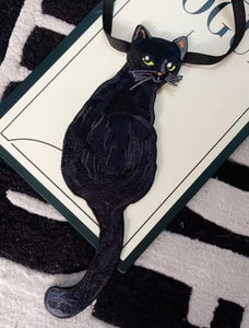 NWT Women Embroidery black Cat Colar Bow Tie Necktie