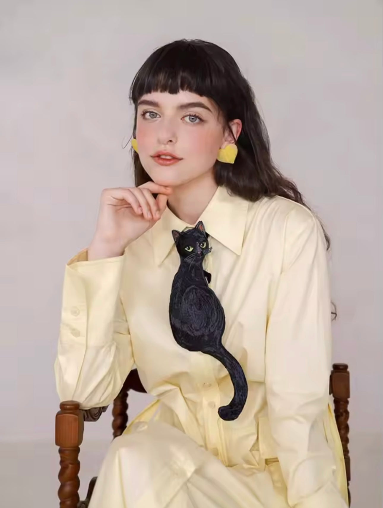 NWT Women Embroidery black Cat Colar Bow Tie Necktie