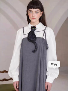 NWT Women Embroidery black Cat Colar Bow Tie Necktie