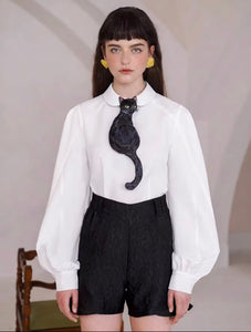 NWT Women Embroidery black Cat Colar Bow Tie Necktie